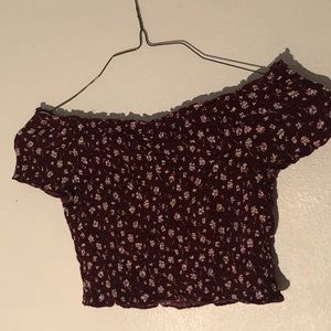 LA HEARTS maroon flowery off shoulder crop top